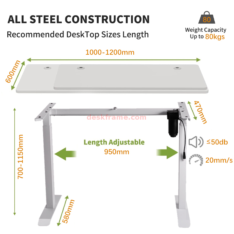 Height Adjustable Large Desk , Sit Stand Table, Writing Computer Desk for Home, Office, Workstation