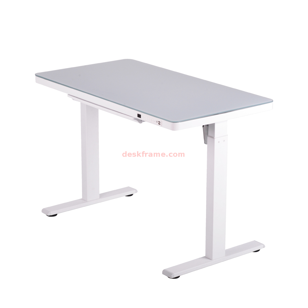 Glass Standing Desk, Electric Glass Desk with Drawers Adjustable Height , Quick Install Stand Desk with Storage for Computer Desk, White