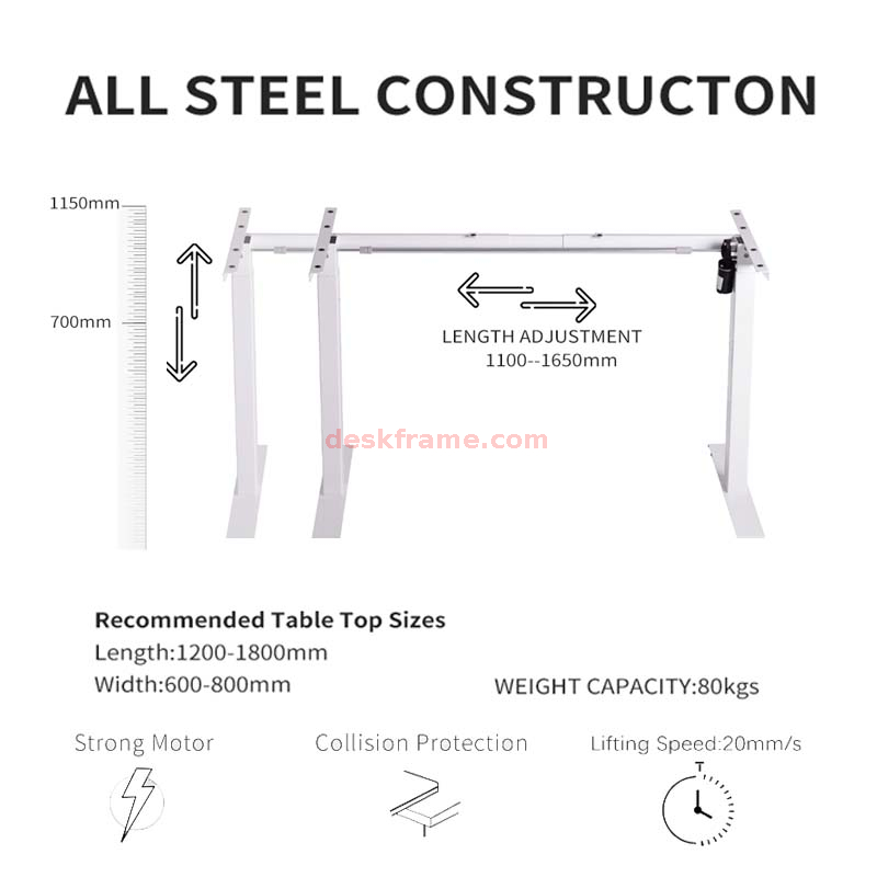  2 Stages Single Motor Electric Height Adjustable Standing Desk Whole-Piece Board Desk Sit Stand Up Desk 